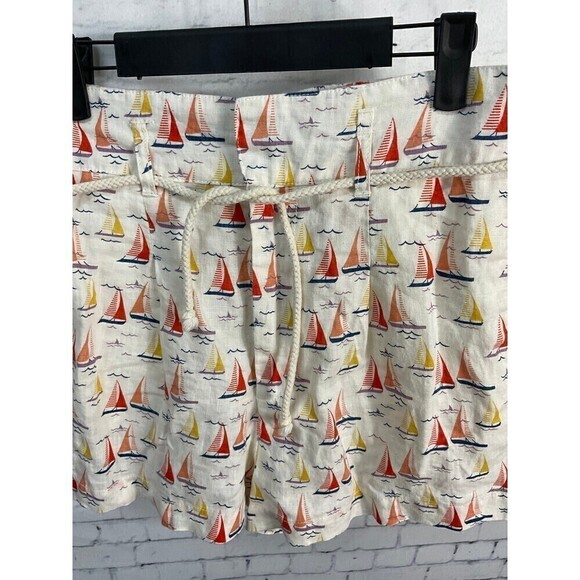Cynthia Rowley Women Short Linen Ecru Sailboat Print High Rise Size S T2 - Picture 4 of 9